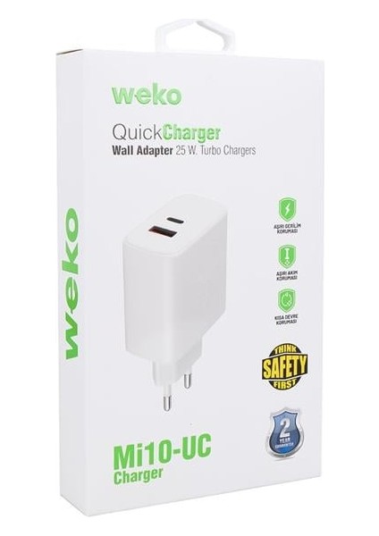 Weko WK-21446 S11-UC 25 Watt 3.0 Amper Type-C + USB Telefon Şarj Başlık Adaptörü modelleri