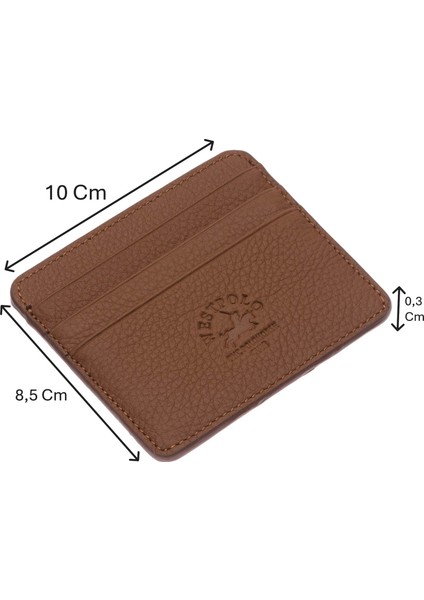 Unisex Süper Slim Para Bölmeli Hakiki Deri Ince Kartlık Cüzdan 6 Bölmeli - Taba