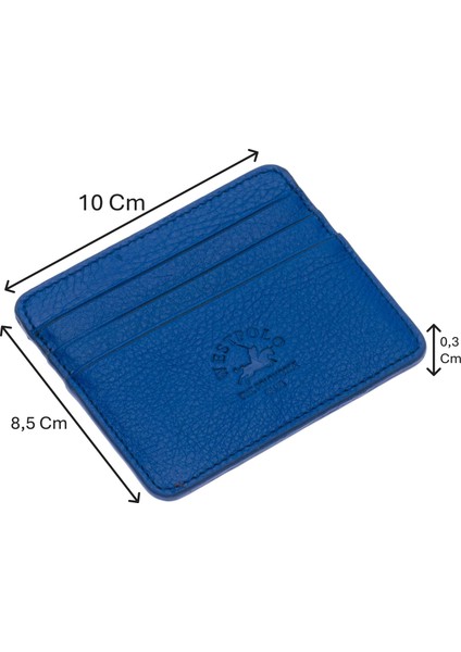 Unisex Süper Slim Para Bölmeli Hakiki Deri Ince Kartlık Cüzdan 6 Bölmeli - Saks Mavi