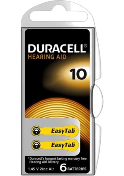 Duracell 10 No Kulaklık Pili (6'lı Paket)