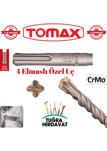 Tomax Sds Plus 11X160 mm 4 Elmaslı Beton ve Duvar Delme Matkap Ucu 5'li Paket– Crmo fiyatları