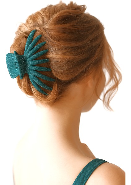 Simli Ahtapot Model Su Yeşili Rengi Mandal Saç Tokası 12 cm Büyük Boy fiyatları