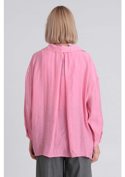 Kadın Pembe Oversize Gömlek | Düşük Omuzlu Cep Detaylı | Rahat Kalıp fiyatları