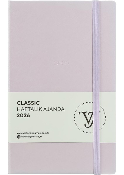 Classic 2026 Haftalık Ajanda 13X21 Cm.sert Kapak. Ivory 80 GR.144 Sayfa. Cepli. Lastikli.lila