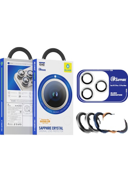 Sapphire iPhone 17 Pro Uyumlu 9 Mohs %99.99 Orijinal Safir Blue Titanium Kamera Lens Koruyucu