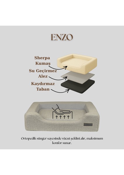 Enzo, Ortopedik Süngerli, Çıkarılabilir Kılıflı, Su Geçirmez Alezli, Tasarım Kedi ve Köpek Yatağı