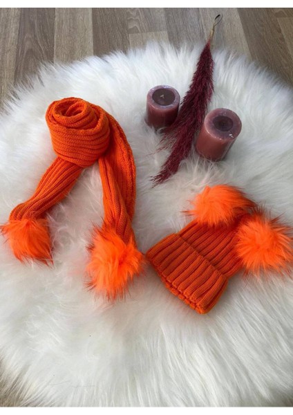 Kız Bebek Çift Ponponlu Atkı Bere Takımı 4/14 yaş fiyatları