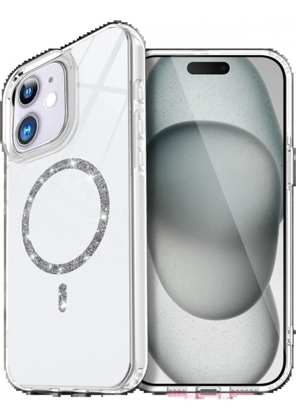 Apple iPhone 12 Live Diamond Magsafe Kapak - Şeffaf
