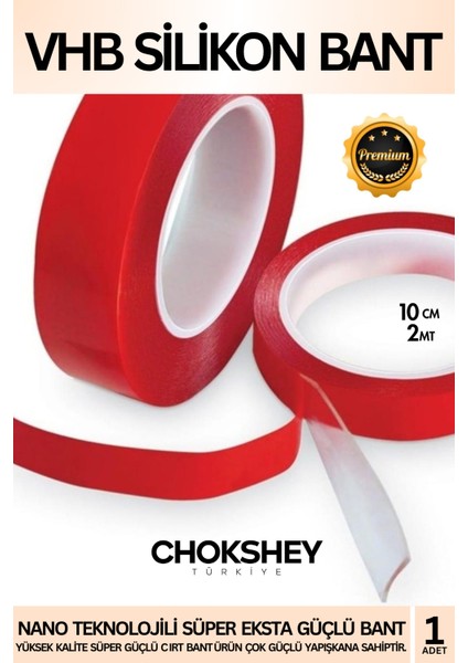 Vhb Silikon Çift Taraflı Şeffaf Bant 50 Kg. Ekstra Güçlü Iç Dış Mekan Uyumlu 10CMX2MT - 1 Adet