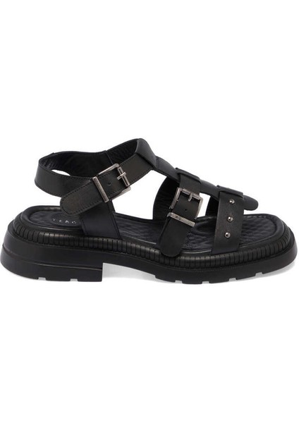 Siyah Hakiki Deri Kadın Sandalet - K24Y1SN67156-A23