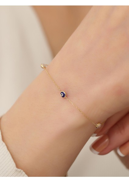 14 Ayar Altın Üç Lacivert Nazar Gözlü Bileklik