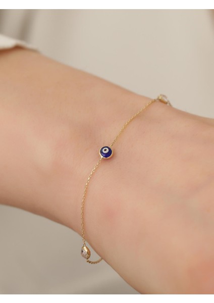 14 Ayar Altın Üç Lacivert Nazar Gözlü Bileklik fiyatları