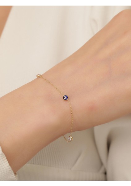 14 Ayar Altın Üç Lacivert Nazar Gözlü Bileklik modelleri