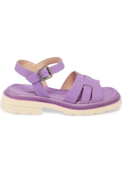 Lila Hakiki Deri Kadın Sandalet - K24Y1SN67157-S1T
