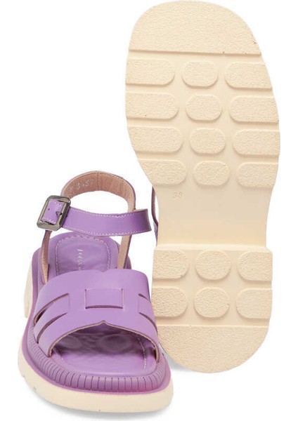 Lila Hakiki Deri Kadın Sandalet - K24Y1SN67157-S1T