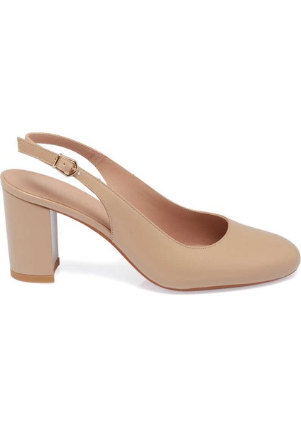 Nude Hakiki Rugan Deri Kadın Topuklu Ayakkabı - K24I1AY67166-M3G