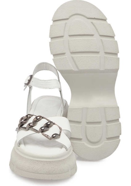 Beyaz Hakiki Deri Kadın Sandalet - K24Y1SN67155-A26