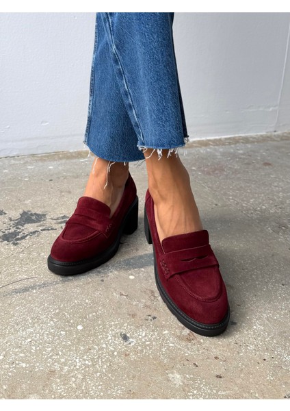 Caly Bordo Süet Hakiki Deri Kadın Makosen