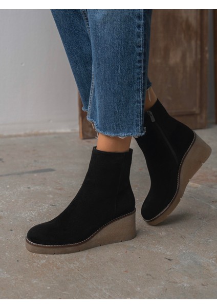 Nubia Siyah Süet Hakiki Deri Kadın Bot