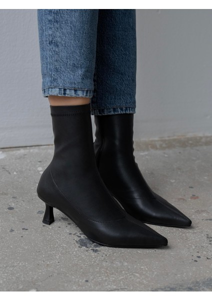 Bobby Streç Siyah Deri Bot