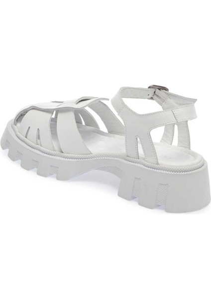Beyaz Hakiki Deri Kadın Sandalet - K24Y1SN67158-A26