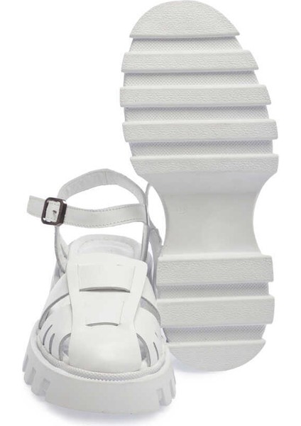 Beyaz Hakiki Deri Kadın Sandalet - K24Y1SN67158-A26