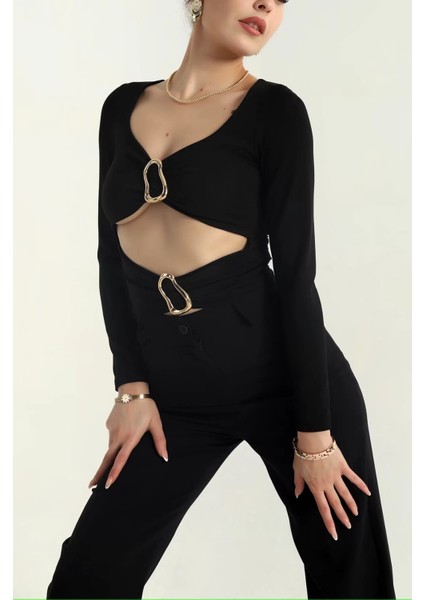 Çift Aksesuarlı Ön Pencereli Crop Bluz modelleri