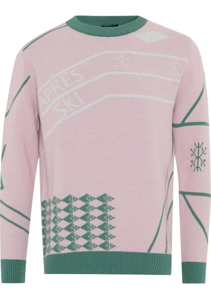 Erkek Pembe Doğal Yün Dokulu Regular Fit Kazak