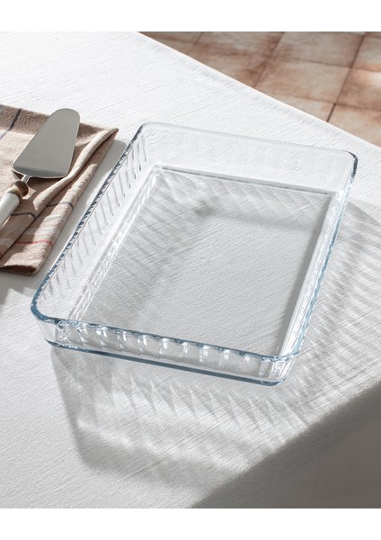 Chérie Dikdörtgen Borosilikat Cam Fırın Tepsisi - Şeffaf