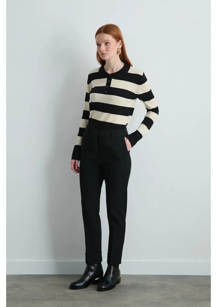 Duble Paça Yüksek Bel Pantolon - Siyah