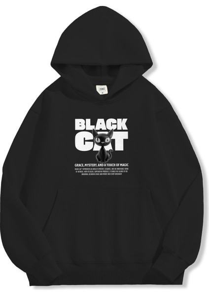 Unisex Sweatshirt Oversize Hoodie Black Cat fırsatları