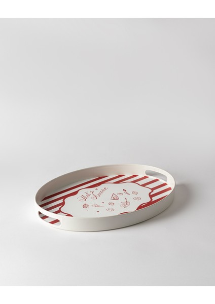 Amore Oval Tepsi - Beyaz/kırmızı