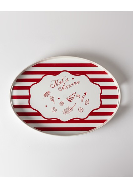 Amore Oval Tepsi - Beyaz/kırmızı fiyatları