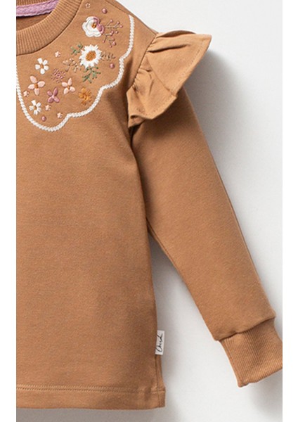 Fırfırlı Yakası Çiçek Nakışlı 2 Iplik Uzun Kol Kız Çocuk Sweatshirt fırsatları