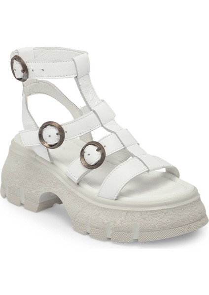 Beyaz Hakiki Deri Kadın Sandalet - K24Y1SN67165-A26