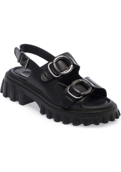 Siyah Hakiki Deri Kadın Sandalet - K24Y1SN67160-A23