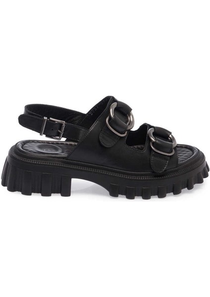 Siyah Hakiki Deri Kadın Sandalet - K24Y1SN67160-A23