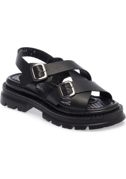 Siyah Hakiki Deri Kadın Sandalet - K24Y1SN67162-A23