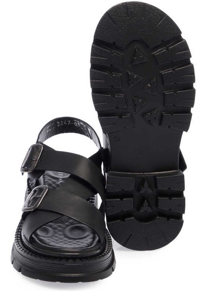Siyah Hakiki Deri Kadın Sandalet - K24Y1SN67162-A23
