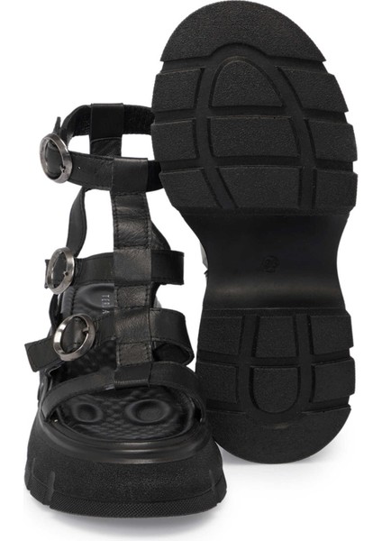 Siyah Hakiki Deri Kadın Sandalet - K24Y1SN67165-A23