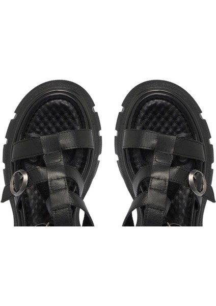 Siyah Hakiki Deri Kadın Sandalet - K24Y1SN67165-A23