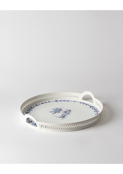 Savais Yuvarlak Örgü Tepsi - Mavi/beyaz