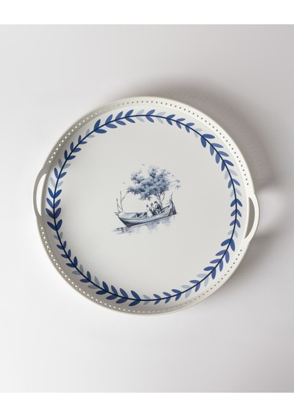 Savais Yuvarlak Örgü Tepsi - Mavi/beyaz fiyatları