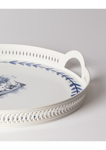 Savais Yuvarlak Örgü Tepsi - Mavi/beyaz fırsatları