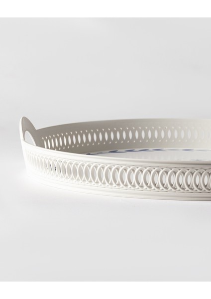 Savais Yuvarlak Örgü Tepsi - Mavi/beyaz indirimleri