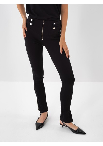 Kadın Siyah Pamuk Dokulu Slim Fit Tayt