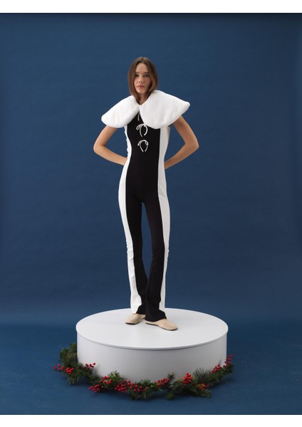 Kadın Siyah Pamuk Dokulu Slim Fit Tulum indirimleri