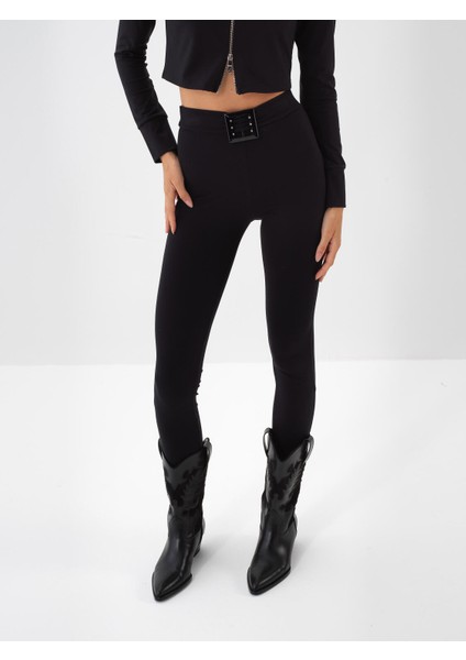 Kadın Siyah Esnek Dokulu Slim Fit Tayt indirimleri