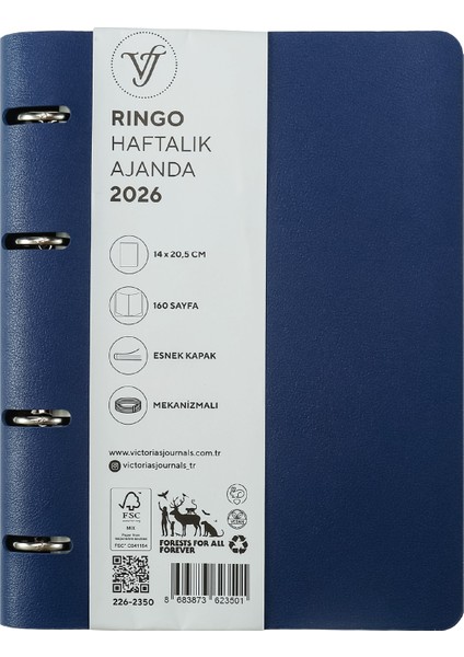 RinGo 2026 Haftalık Ajanda A5 (14x21cm) Esnek Kapak Ivory 80gr. İçi Değişebilir