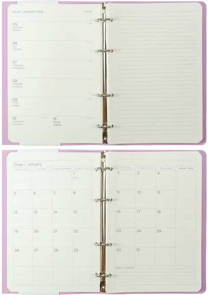 RinGo 2026 Haftalık Ajanda A5 (14x21cm) Esnek Kapak Ivory 80gr. İçi Değişebilir